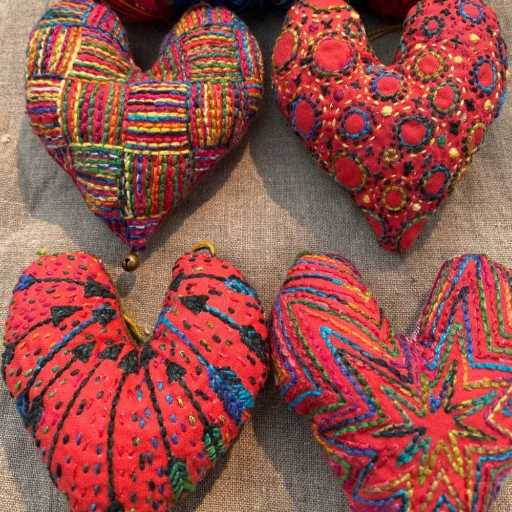 Dropcloth Sampler - Heart Ornaments