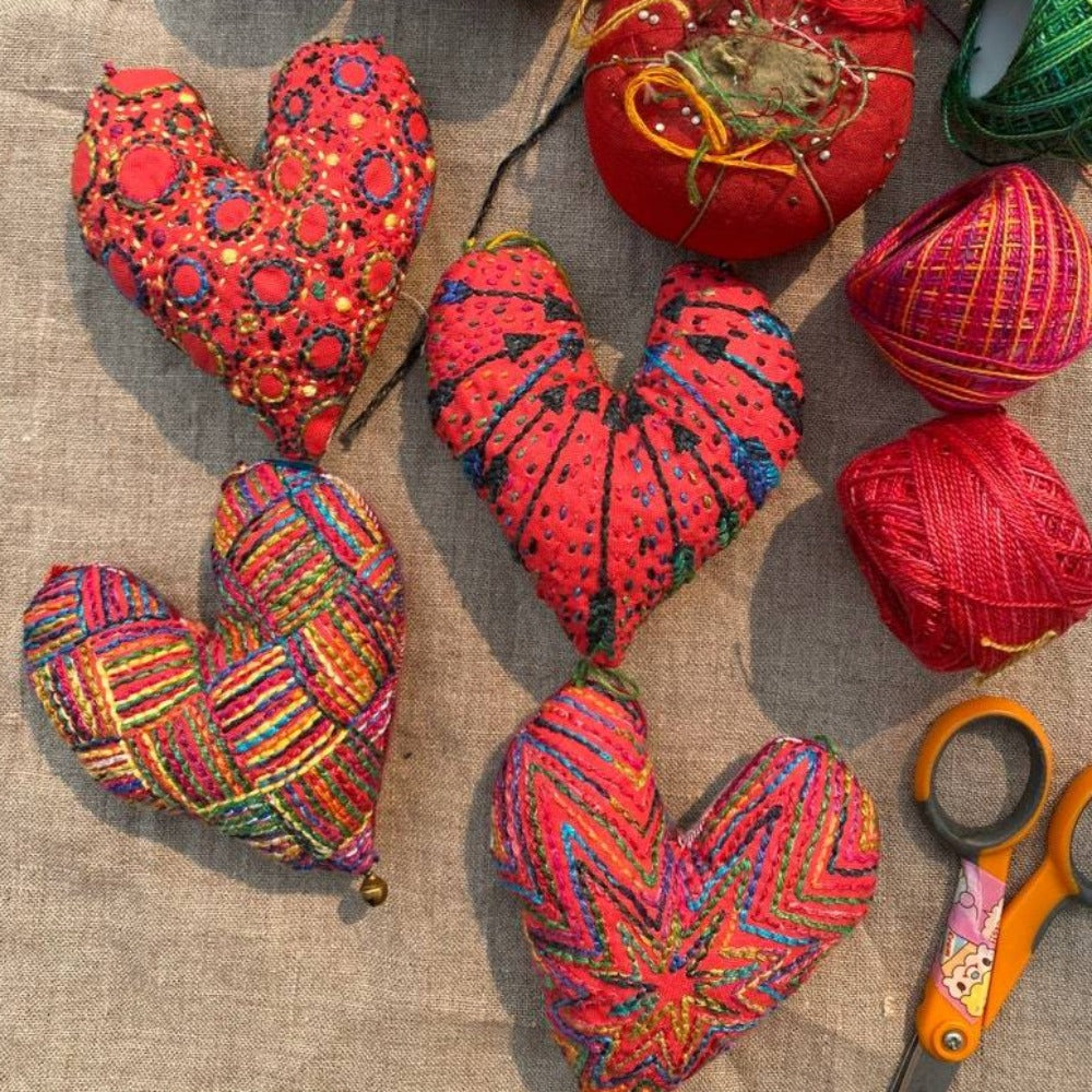 Dropcloth Sampler - Heart Ornaments